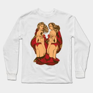 Red and Cream Gemini Beauty Long Sleeve T-Shirt